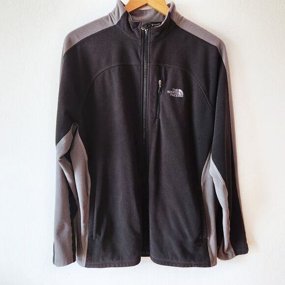 The North Face Men's Full Zip Fleece Jacket Black Gray Chest Pocket Outdoor Sz L - Picture 1 of 5